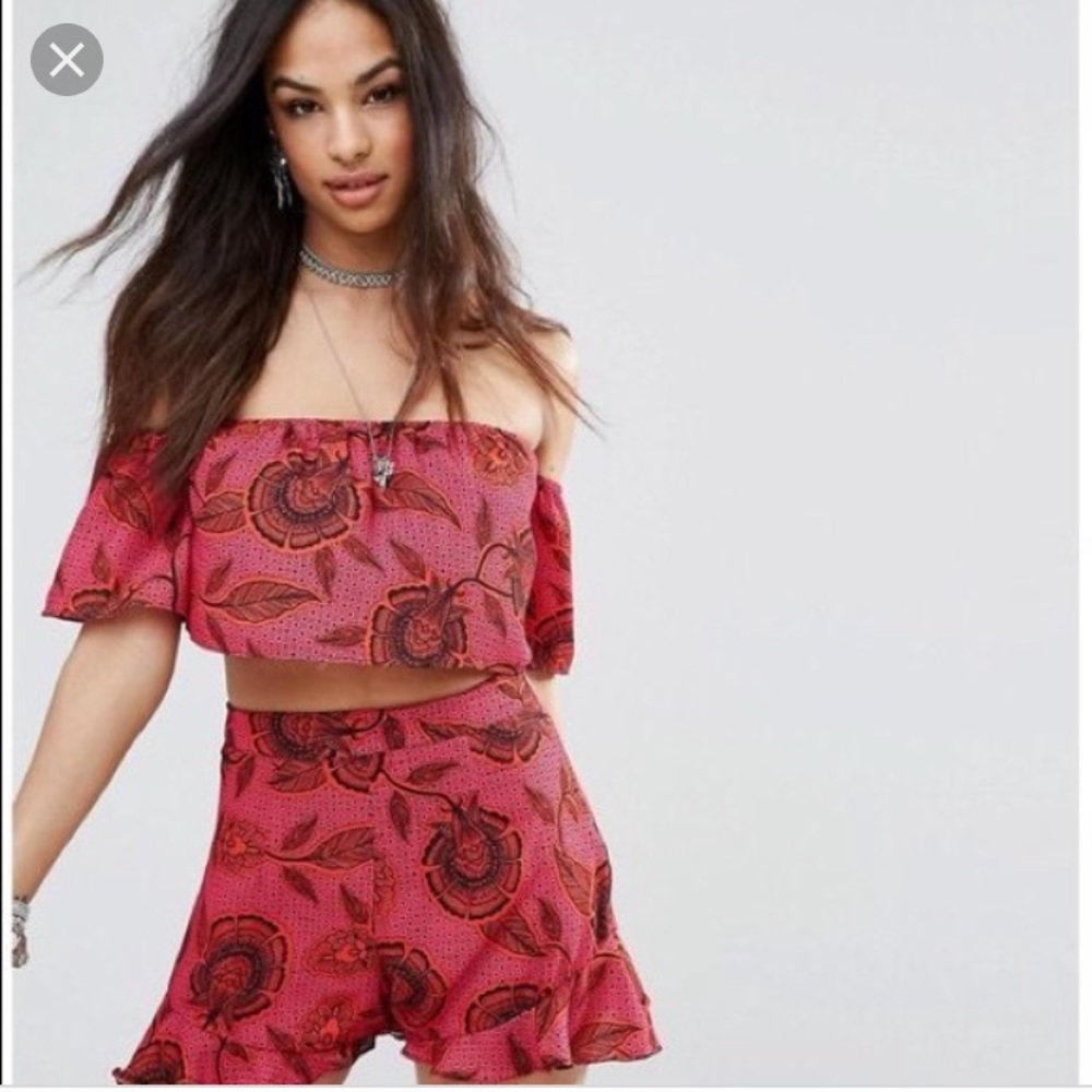 Missguided Pink Floral Bardot Crop Top